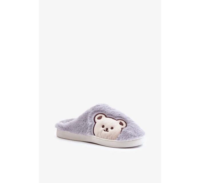 Dámské Chlupaté Pantofle S Medvídkem Šedé Fiorinella