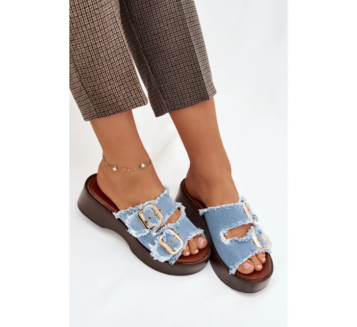 Dámské pantofle na platformě 100-486 Jeans modrá s černou - Joalice Paris Dámské pantofle na platformě 100-486 Jeans modrá s černou - Joalice Paris