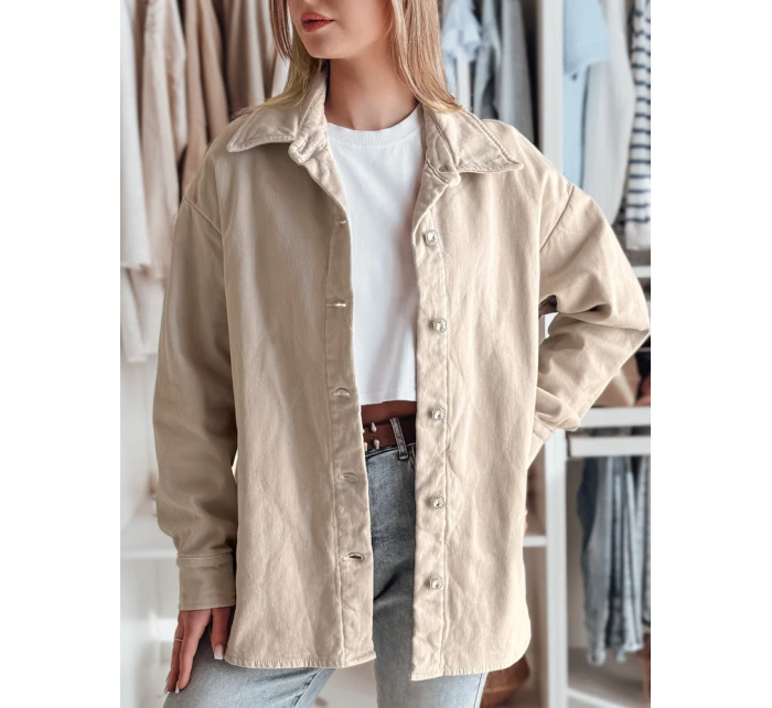 Dámská přechodná košilová bunda oversize KOSMOJACK j.beige FashionStreet TY4842