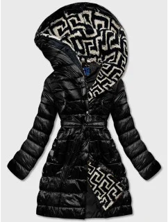 Lehká černá dámská zimní bunda se zateplenou kapucí (omdl-019)