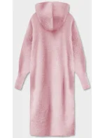 Bledě růžový dlouhý vlněný přehoz přes oblečení typu alpaka s kapucí (M105)