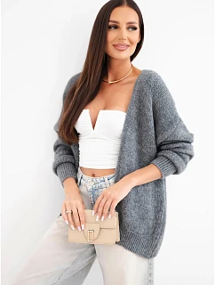 Dámský svetr s model 22322814 bez zapínání a dlouhým rukávem tmavě šedá - K-Fashion
