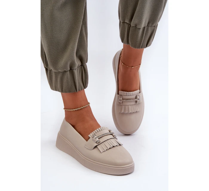 Lehké Dámské Mokasíny Kožené Na Platformě Beige model 21655865 - S.Barski