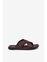 Kožené Pánské Pantofle S Přezkou Big Star model 21693021 Hnědé - Big Star Shoes Kožené Pánské Pantofle S Přezkou Big Star model 21693021 Hnědé - Big Star Shoes