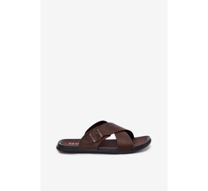 Kožené Pánské Pantofle S Přezkou Big Star model 21693021 Hnědé - Big Star Shoes Kožené Pánské Pantofle S Přezkou Big Star model 21693021 Hnědé - Big Star Shoes