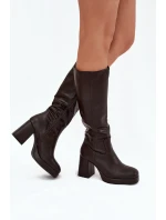 Dámské Kozačky Kolena Na Zip Podpatky Hnědé model 21704914 - Boto