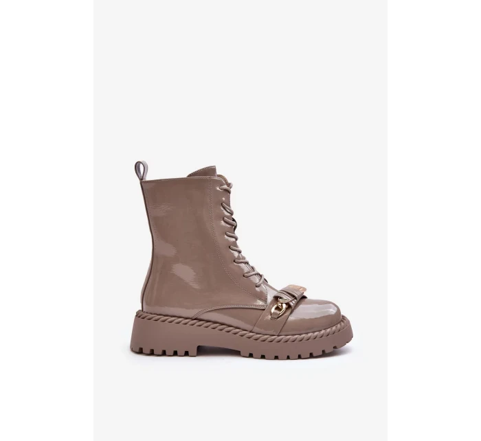 Dámské patentované kotníkové boty s ozdobou, béžová S.Barski Dámské patentované kotníkové boty s ozdobou, béžová S.Barski