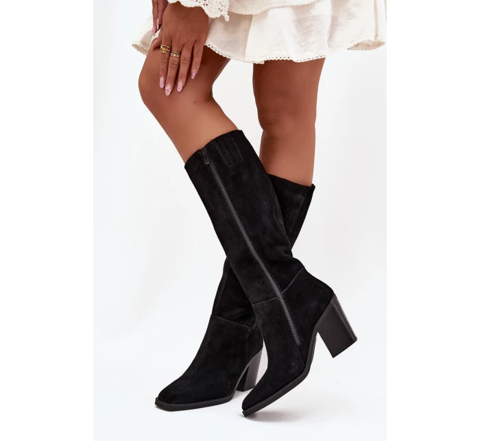 Dámské kozačky na sloupkovém podpatku se zipem Lissara – černé, eko semiš Dámské kozačky na sloupkovém podpatku se zipem Lissara – černé, eko semiš