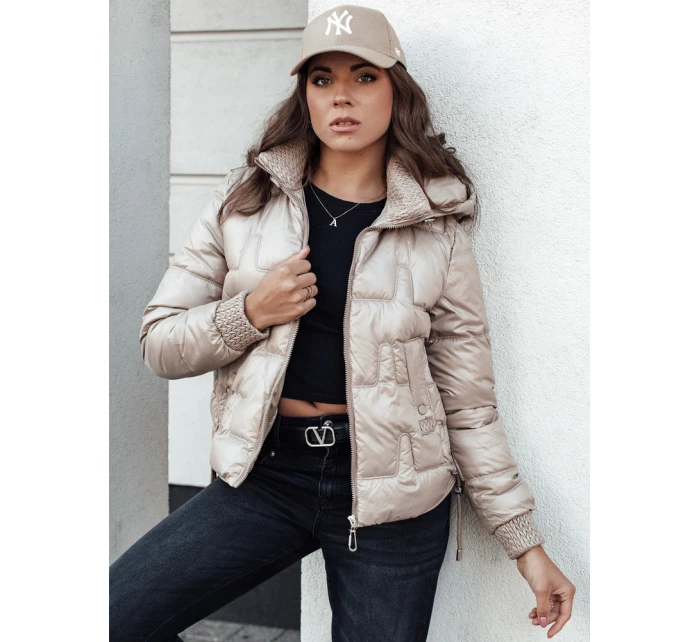 Dámská zimní bunda FASHWARM krátká prošívaná s kapucí velbloudí FashionStreet TY4638