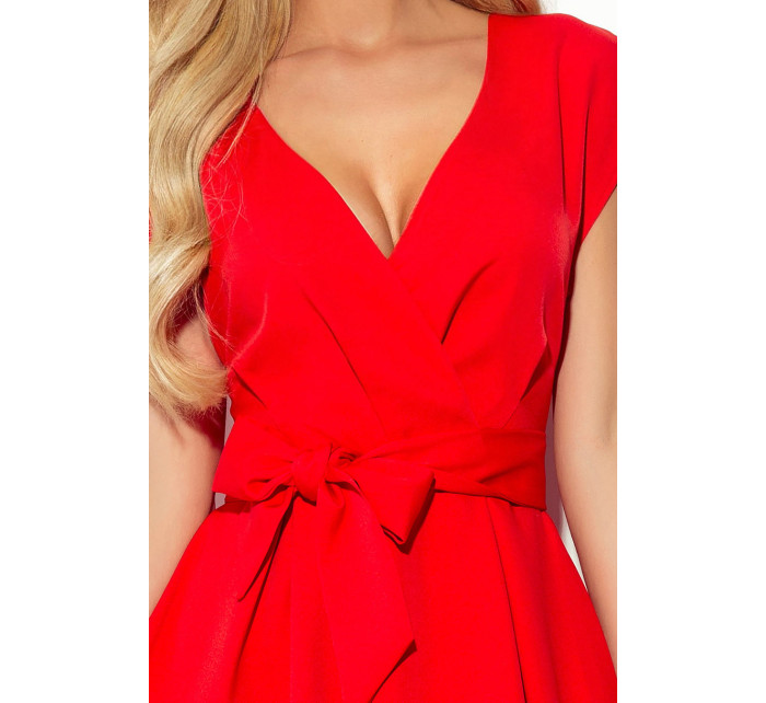 Červené rozšířené dámské šaty s přeloženým obálkovým výstřihem model 17388029 - numoco