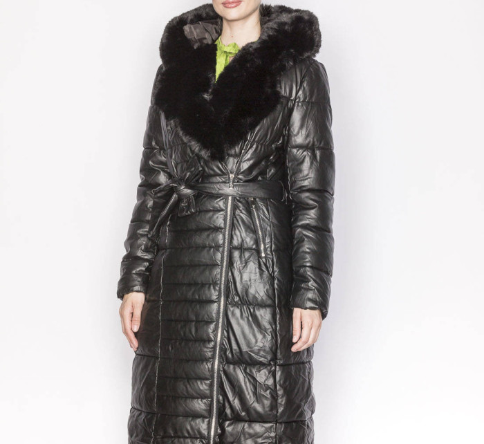 Černá dámská bunda s kožešinovým límcem (AG6-28)