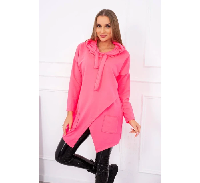Oversize tunika s obálkou vpředu růžová neonová
