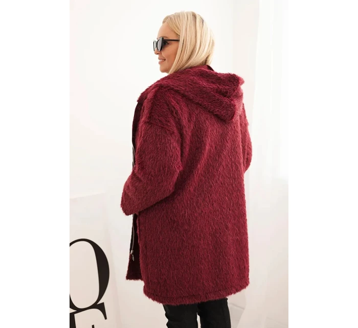 Dámský kabát Plus Size z viskózy na zip s kapucí švestkový Dámský kabát Plus Size z viskózy na zip s kapucí švestkový