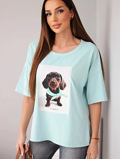 Dámská bavlněná oversize halenka s potiskem "Dog Fashion" tmavě mátová