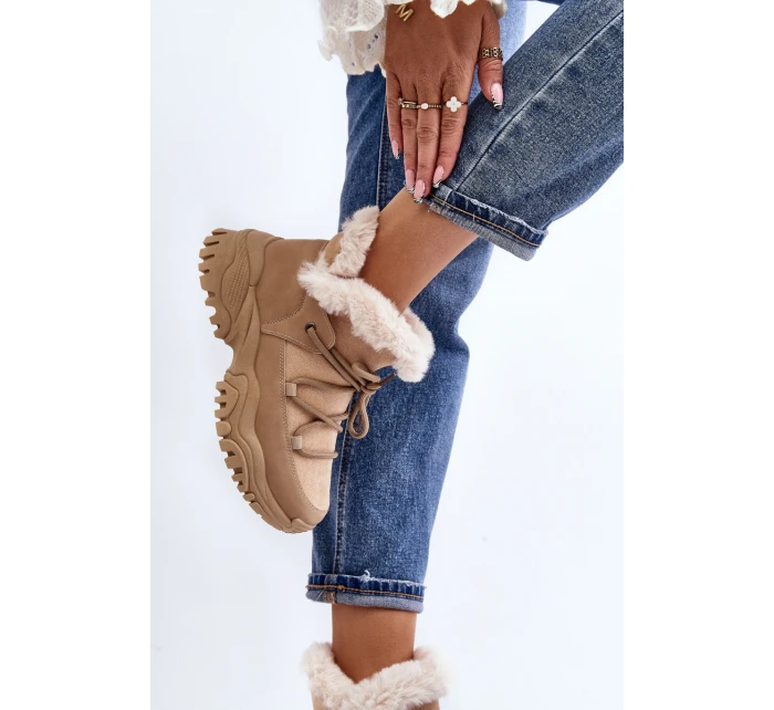 Dámské zimní boty s kožešinou v béžové barvě model 21644000 - EVENTO