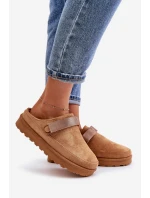 Dámské pantofle vyhřívané kožíškem na platformě Camel Azida