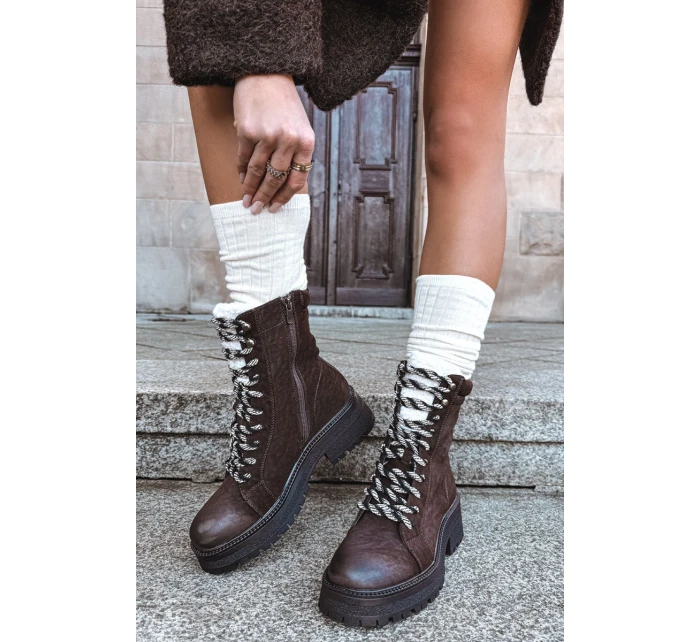 Dámské trapery boty z eko kůže čokoládové Bellora Dámské trapery boty z eko kůže čokoládové Bellora