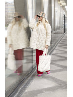 Dámská prošívaná oversize bunda v ecru barvě s kapucí model 17032494 - Ann Gissy