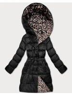 Černá/s panteřím vzorem oboustranná zimní plus size bunda (M6-6008-1)