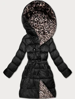 Černá/s panteřím vzorem oboustranná zimní plus size bunda (M6-6008-1)