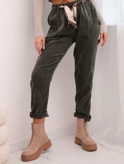 Dámské kalhoty z viskózy s šátkovým páskem khaki