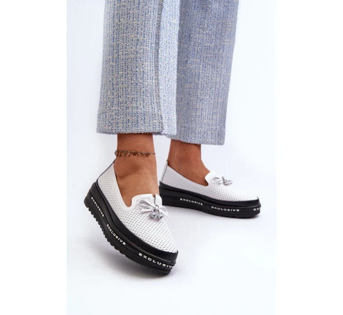 Dámské kozačky z kůže na platformě model 21660118 bílé - S.Barski