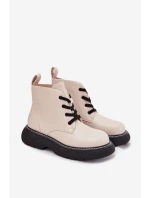 Zateplené dámské kotníkové boty na platformě na šněrování světlé béžové model 21710996 - Boto