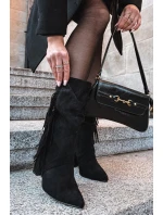 Darlina dámské boty na podpatku s třásněmi a mačkáním zateplené černé