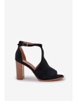 Sandály Na Podpatku Z Eko Semiše Černé Lanadriena