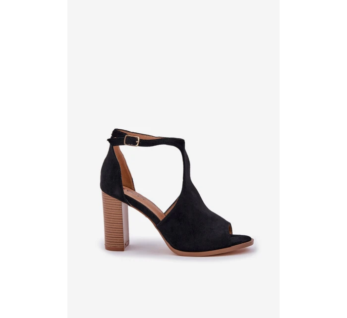 Sandály Na Podpatku Z Eko Semiše Černé Lanadriena