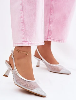 Calora Stříbrné Síťované Sandály Na Úzkém Podpatku