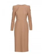 model 21319027 Tužkové šaty s ozdobnými rameny béžové - STYLOVE model 21319027 Tužkové šaty s ozdobnými rameny béžové - STYLOVE