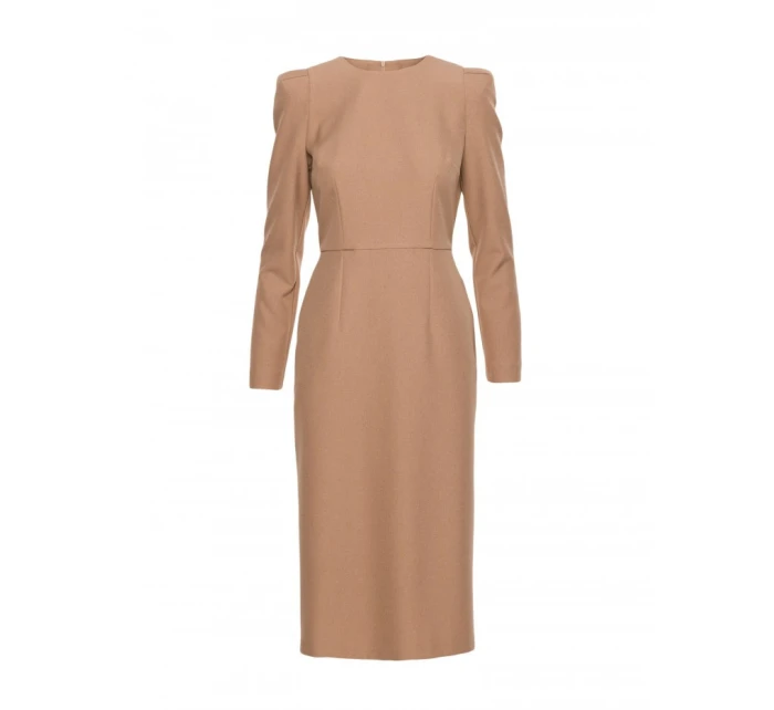 model 21319027 Tužkové šaty s ozdobnými rameny béžové - STYLOVE model 21319027 Tužkové šaty s ozdobnými rameny béžové - STYLOVE