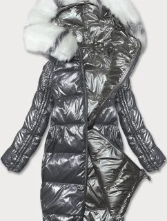 Grafitově-šedá oboustranná metalická zimní bunda  (p21-7901-27+61)