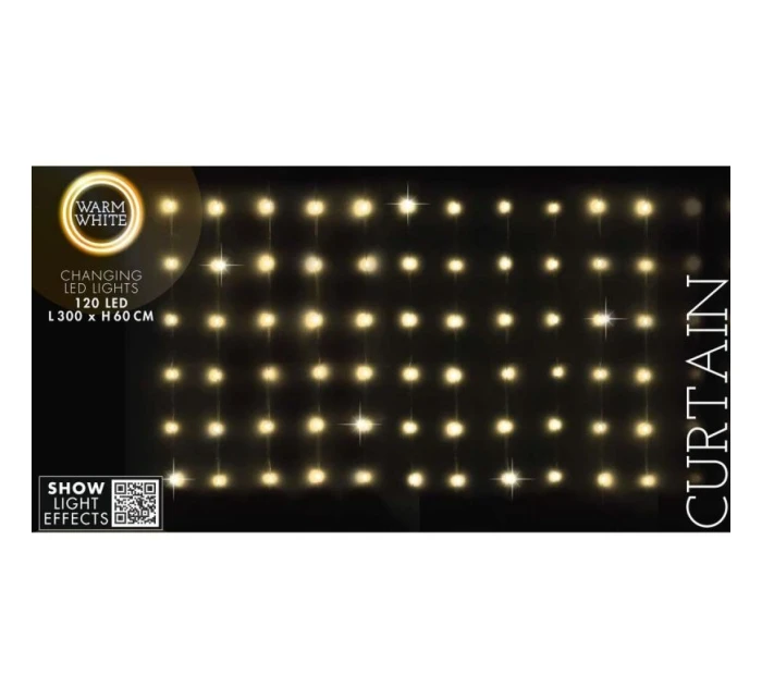 VÁNOČNÍ STROMEK SVĚTLA VENKOVNÍ/VNITŘNÍ SVĚTELNÝ ZÁVĚS 120 VEDL 300X60CM S DÁLKOVÝM OVLÁDÁNÍM TEPLÁ BÍLÁ
