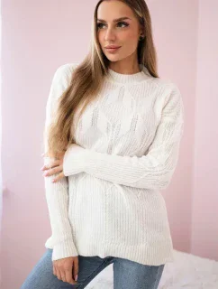 Svetr model 18970341 přes hlavu s módní vazbou ecru - K-Fashion