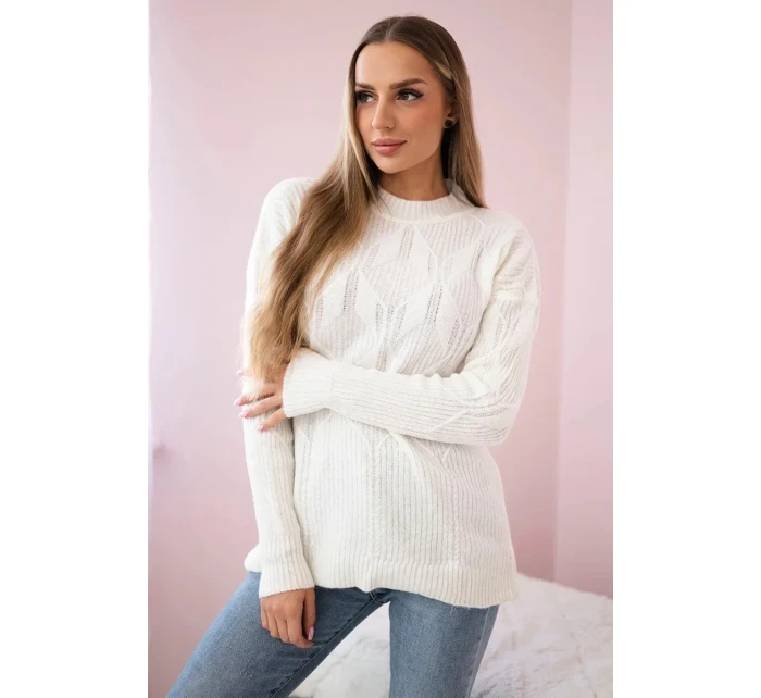 Svetr model 18970341 přes hlavu s módní vazbou ecru - K-Fashion Svetr model 18970341 přes hlavu s módní vazbou ecru - K-Fashion
