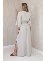 Mušelínové šaty s výšivkou v pase béžový