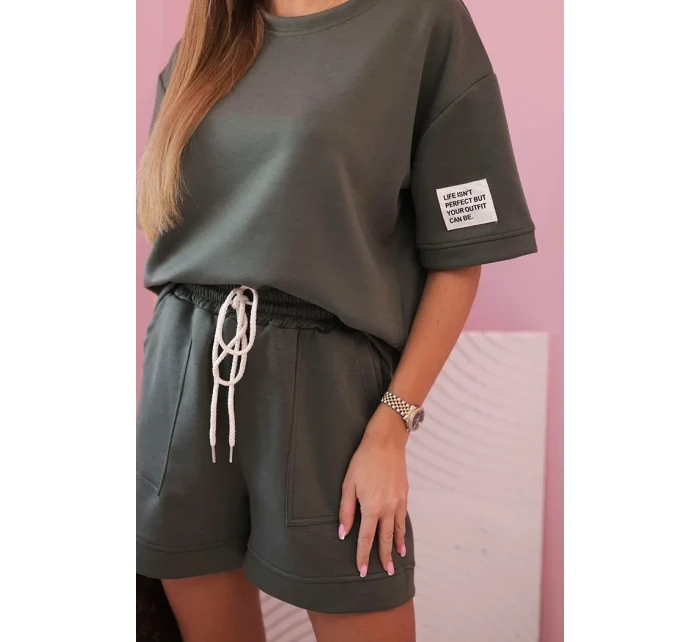 Dámská máslová souprava s šortkami s vysokým pasem khaki