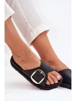 Dámské Pantofle Na Platformě Se Zlatou Přezkou Černé model 21702684 - Boto Dámské Pantofle Na Platformě Se Zlatou Přezkou Černé model 21702684 - Boto