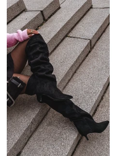 Nazouvací dámské kozačky na jehlovém podpatku černé model 21713418 - Boto