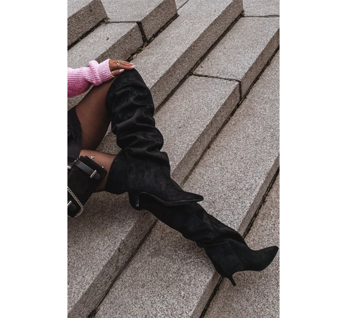 Nazouvací dámské kozačky na jehlovém podpatku černé model 21713418 - Boto