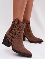 Dámské perforované kovbojky na podpatku s třásněmi Hnědé Calissey