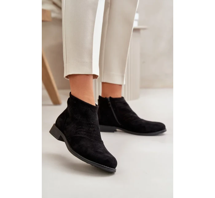 Dámské Kotníkové Boty Na Plochém Podpatku Ažurové Černé S.Barski Dámské Kotníkové Boty Na Plochém Podpatku Ažurové Černé S.Barski