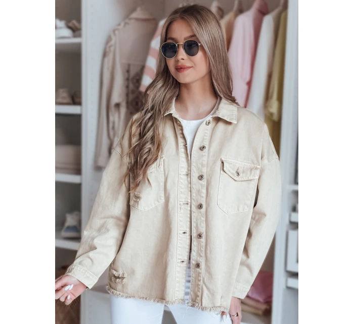 Dámská oversize džínová bunda JUSTDEM béžová FashionStreet TY4908