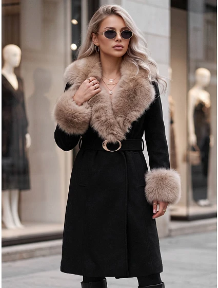 Płaszcz damski z odpinanym  czarny model 22404879 - FashionStreet