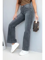 Dámské model 21903502 kalhoty s rovnými nohavicemi a vysokým pasem grafitové - K-Fashion