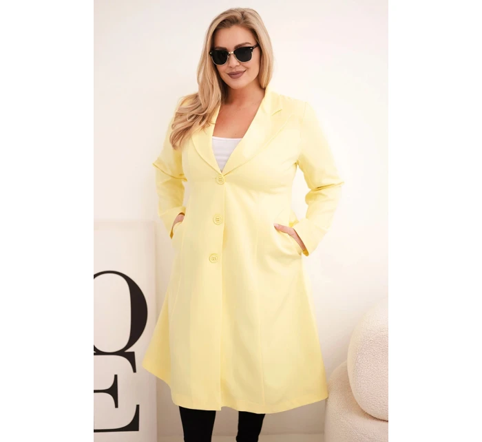 Dámský klasický kabát Plus Size s knoflíky a límcem žlutý