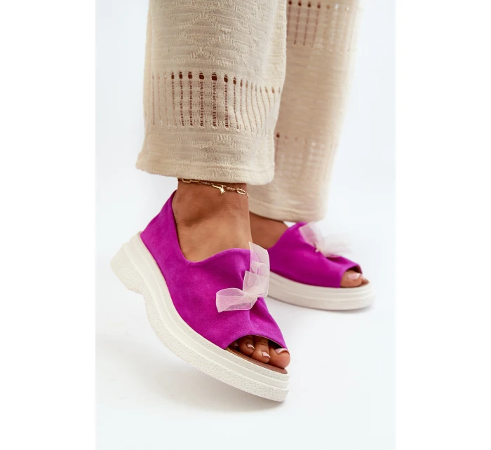 Zazoo 2939 Semišové Dámské Sandály S Mašlí Fuchsie