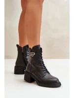 Dámské Botky Na Podpatku Zateplené Z Přírodní Kůže Černé model 21670102 - VINCEZA
